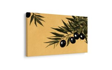 TABLEAU SUR TOILE – OLIVES NOIRES SUR BRANCHE DORÉE - TABLEAUX ARBRES ET FEUILLES - TABLEAUX