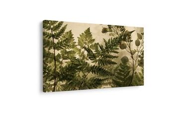 TABLEAU SUR TOILE – FOUGÈRES DÉLICATES SUR FOND BEIGE - TABLEAUX ARBRES ET FEUILLES - TABLEAUX