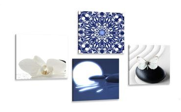 BILDER-SET FENG SHUI IN WEISS UND BLAU - BILDERSETS - BILDER