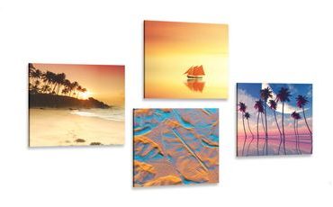 CANVAS PRINT SET SEA AND A BEACH IN INTERESTING COLORS - SET OF PICTURES - PICTURES