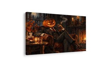 QUADRO SU TELA – GENTILUOMO ZUCCA ACCANTO AL CAMINO - QUADRI HALLOWEEN E HORROR - STAMPE E QUADRI