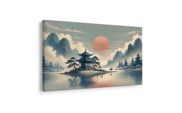 OBRAZ JAPONSKÝ CHRÁM A JEZERO - OBRAZY VÝCHOD A ZÁPAD SLUNCE - OBRAZY