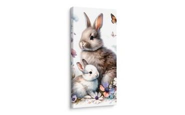 WANDBILD FRÜHLINGSWIESE MIT KANINCHEN UND SCHMETTERLINGEN - KINDERBILDER TIERE - BILDER