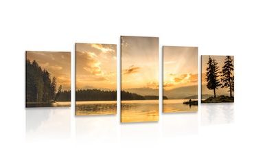 5-PIECE CANVAS PRINT MOUNTAIN LAKE REFLECTION - PICTURES OF NATURE AND LANDSCAPE - PICTURES