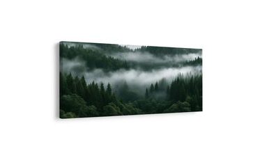 TABLEAU SUR TOILE – VALLÉE VERDOYANTE ENVELOPPÉE DE BRUME - TABLEAUX FORÊT - TABLEAUX