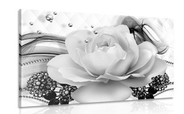 Slika luksuzna roža z abstrakcijo v črnobeli izvedbi