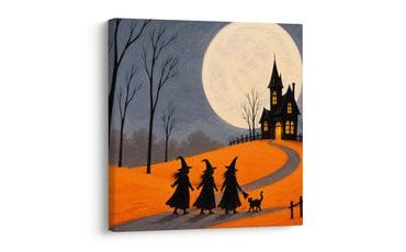 QUADRO SU TELA – SENTIERO NOTTURNO VERSO LA CASA DELLE STREGHE - QUADRI HALLOWEEN E HORROR - STAMPE E QUADRI