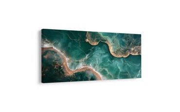 TABLEAU SUR TOILE – VAGUES DORÉES SUR FOND TURQUOISE - TABLEAUX EN MARBRE - TABLEAUX