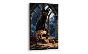 WANDBILD GEHEIMNISVOLLE KATZE IM GOTISCHEN STIL - HALLOWEEN- UND HORROR-BILDER - BILDER
