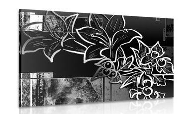 OBRAZ KVĚTINOVÁ ILUSTRACE V ČERNOBÍLÉM PROVEDENÍ - ČERNOBÍLÉ OBRAZY - OBRAZY