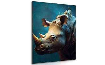 CANVAS PRINT BLUE-GOLD RHINOCEROS - PICTURES LORDS OF THE ANIMAL KINGDOM - PICTURES