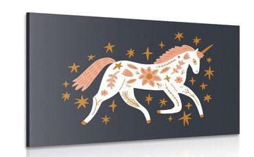 CANVAS PRINT FAIRY-TALE UNICORN WITH A FOLKLORE TOUCH - CHILDRENS PICTURES - PICTURES