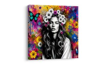 OBRAZ DÍVKA S MOTÝLY A KVĚTINAMI - OBRAZY ŽENY - OBRAZY