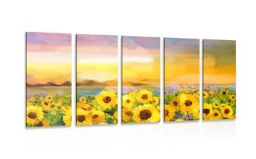 5-PIECE CANVAS PRINT SUNFLOWER FIELD - PICTURES SUNFLOWER - PICTURES