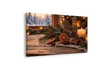 TABLEAU SUR TOILE – BOUGIE DE NOËL À LA CANNELLE - TABLEAUX DE NOËL ET D’HIVER - TABLEAUX