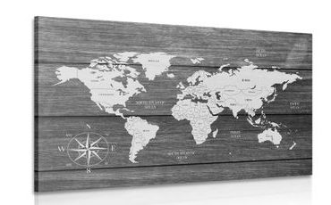 CANVAS PRINT MAP WITH A WOODEN BACKGROUND - PICTURES OF MAPS - PICTURES