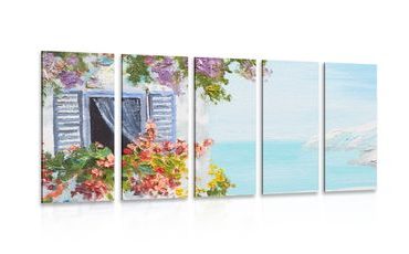 QUADRO IN 5 PARTI CASA CON VISTA SUL MARE - QUADRI DI NATURA E PAESAGGIO - QUADRI