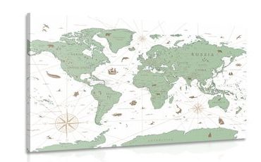 CANVAS PRINT MAP IN GREEN DESIGN - PICTURES OF MAPS - PICTURES