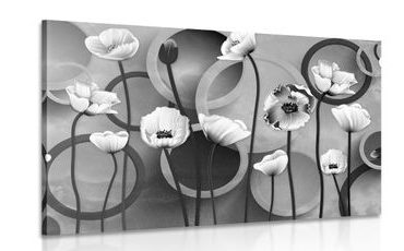 CANVAS PRINT POPPIES ON AN ABSTRACT BACKGROUND IN BLACK AND WHITE - BLACK AND WHITE PICTURES - PICTURES