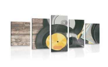 5-PIECE CANVAS PRINT OLD GRAMOPHONE RECORDS - VINTAGE AND RETRO PICTURES - PICTURES