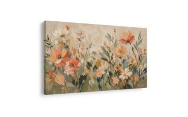 TABLEAU SUR TOILE – FLEURS PASTEL DANS UN PRÉ - TABLEAUX DE FLEURS - TABLEAUX