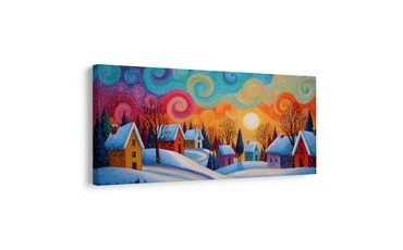 OBRAZ VÁNOČNÍ POHÁDKA BAREVNÝCH DOMKŮ - VÁNOČNÍ A ZIMNÍ OBRAZY - OBRAZY