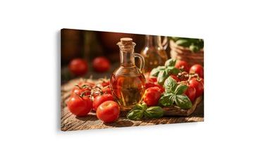 TABLEAU SUR TOILE – TOMATES, BASILIC ET HUILE D’OLIVE - IMAGES DE NOURRITURE ET DE BOISSONS - TABLEAUX