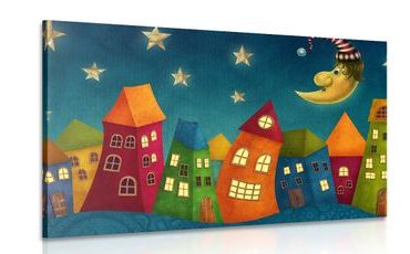 CANVAS PRINT CRESCENT MOON OVER THE CITY - CHILDRENS PICTURES - PICTURES