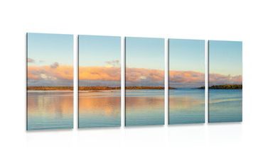 IMPRESSION SUR TOILE EN 5 PARTIES LAC ET COUCHER DE SOLEIL - IMPRESSION SUR TOILE DE NATURE ET PAYSAGE - IMPRESSION SUR TOILE