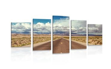 QUADRO IN 5 PARTI STRADA NEL DESERTO - QUADRI DI NATURA E PAESAGGIO - QUADRI