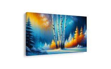WANDBILD WINTERLANDSCHAFT MIT BUNTEN BÄUMEN - BILDER WALD - BILDER