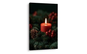 TABLEAU SUR TOILE – LUMIÈRE DE L’AVENT PARMI LES POMMES DE PIN - TABLEAUX DE NOËL ET D’HIVER - TABLEAUX