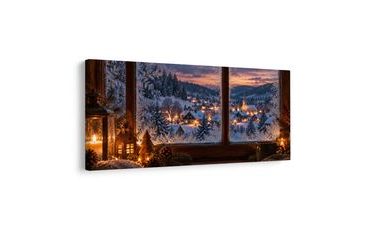 TABLEAU SUR TOILE – CHARME D’UNE SOIRÉE D’HIVER À LA FENÊTRE - TABLEAUX DE NOËL ET D’HIVER - TABLEAUX