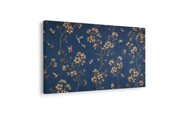 TABLEAU SUR TOILE – COLIBRIS PARMI LES FLEURS DORÉES - TABLEAUX D'OISEAUX - TABLEAUX