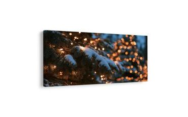 TABLEAU SUR TOILE – LUMIÈRES DE NOËL SUR LA NEIGE - TABLEAUX DE NOËL ET D’HIVER - TABLEAUX