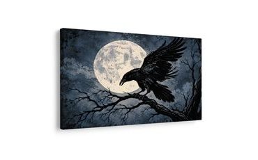 QUADRO SU TELA – CORVO AL CHIARO DI LUNA - QUADRI HALLOWEEN E HORROR - STAMPE E QUADRI
