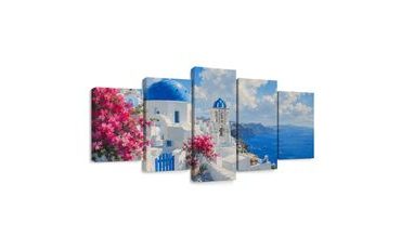 5-TEILIGES WANDBILD WEISSE HÄUSER VON SANTORINI AM MEER - BILDER MEER UND STRAND - BILDER