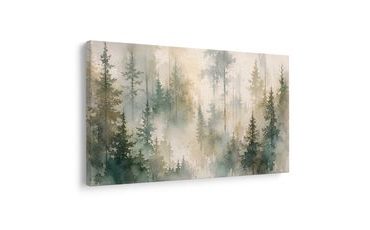 TABLEAU SUR TOILE – FORÊT DE CONIFÈRES BRUMEUSE À L’AQUARELLE - TABLEAUX FORÊT - TABLEAUX