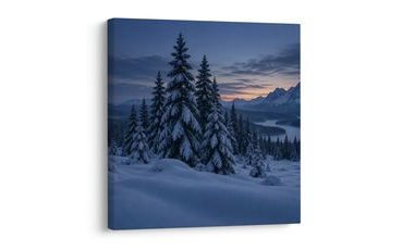 TABLEAU SUR TOILE – PANORAMA SILENCIEUX DE MONTAGNES ENNEIGÉES - TABLEAUX DE NOËL ET D’HIVER - TABLEAUX