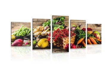 QUADRO IN 5 PARTI FRUTTA FRESCA E VERDURE - QUADRI DI CIBI E BEVANDE - QUADRI