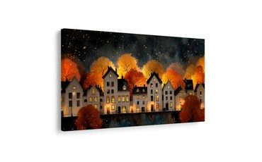 OBRAZ VÁNOČNÍ VESNICE POD HVĚZDAMI - BAREVNÉ DOMY - OBRAZY