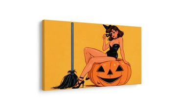 WANDBILD SEXY HEXE AUF EINEM KÜRBIS - HALLOWEEN- UND HORROR-BILDER - BILDER