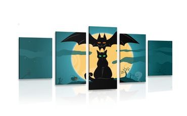 5-PIECE CANVAS PRINT FRIENDLY SPOOKS UNDER A FULL MOON - PICTURES CATS - PICTURES