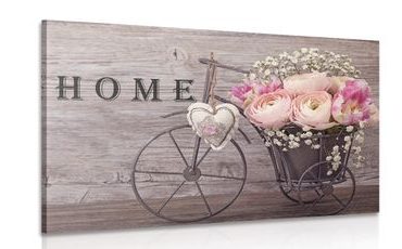 WANDBILD SCHÖNE BLUMEN IN EINER VINTAGE-VASE MIT AUFSCHRIFT - BILDER MIT SPRÜCHEN UND ZITATEN - BILDER