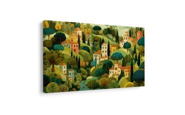 OBRAZ MALEBNÁ KRAJINA S DOMY - BAREVNÉ DOMY - OBRAZY