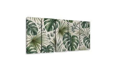 TABLEAU EN 5 PARTIES – FEUILLES TROPICALES À L’AQUARELLE - TABLEAUX ARBRES ET FEUILLES - TABLEAUX