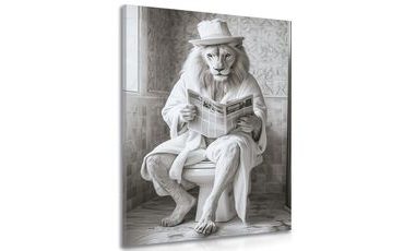 КАРТИНА НА ПЛАТНО – БЯЛ ЛЪВ С ВЕСТНИЦИ В ТОАЛЕТНАТА - КАРТИНИ СЪС ЛЪВОВЕ И ТИГРИ - КАРТИНИ