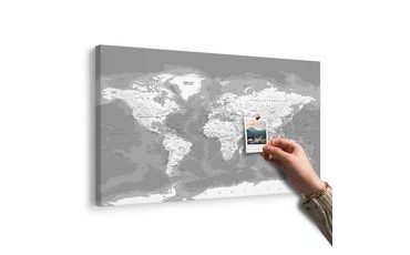 WANDBILD AUF KORK STILVOLLE SCHWARZ-WEISSE WELTKARTE - WANDBILDER AUF KORK - BILDER