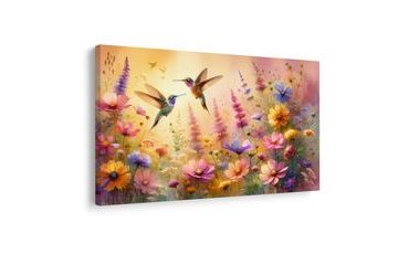 QUADRO SU TELA – COLIBRÌ E FIORI - QADRI DI UCCELLI - STAMPE E QUADRI
