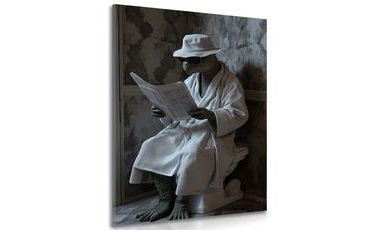 OBRAZ ŻÓŁW Z GAZETĄ NA TOALECIE - OBRAZY ŻÓŁWIE - OBRAZY